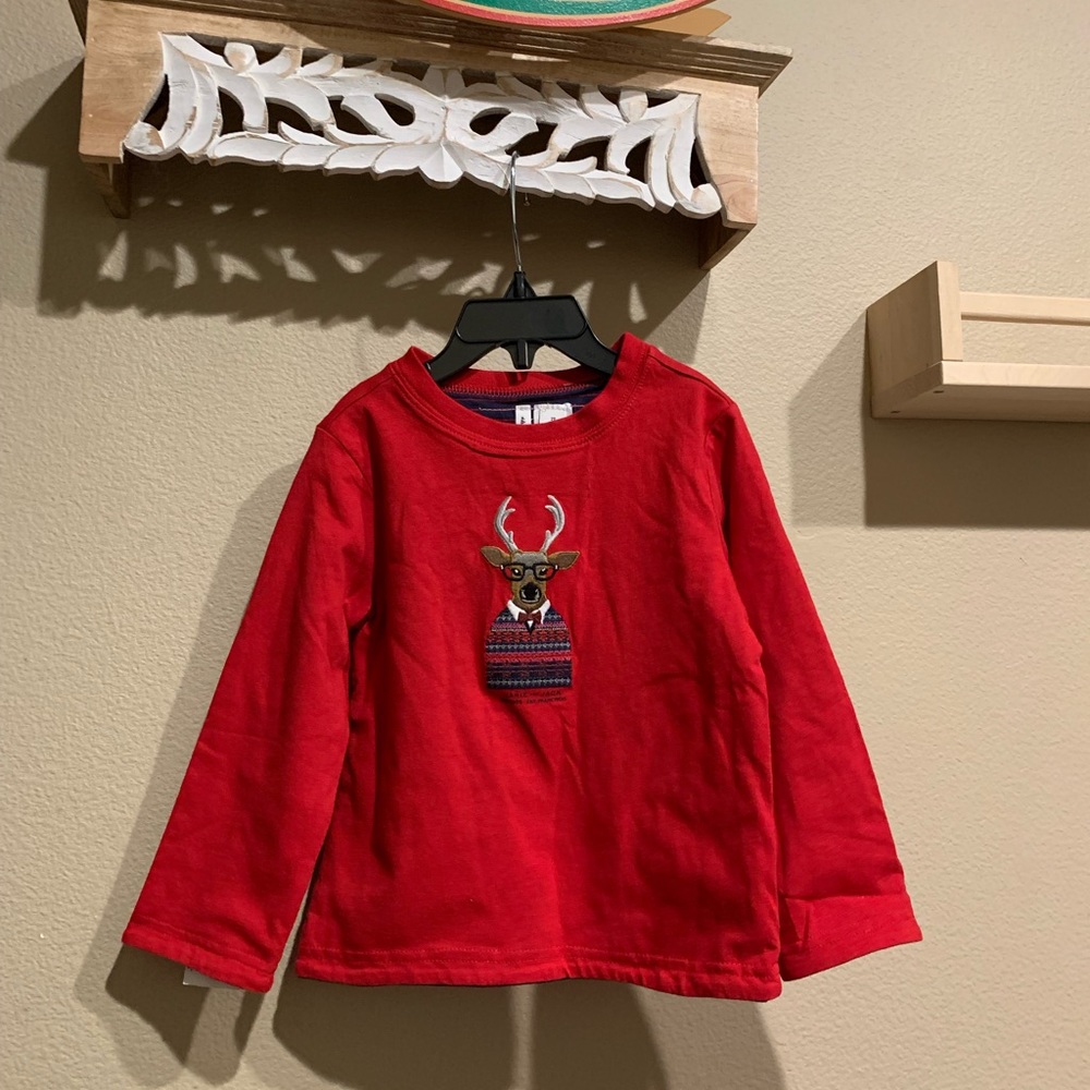 NWOT 2T janie and jack kids boys festival Christmas reindeer tee